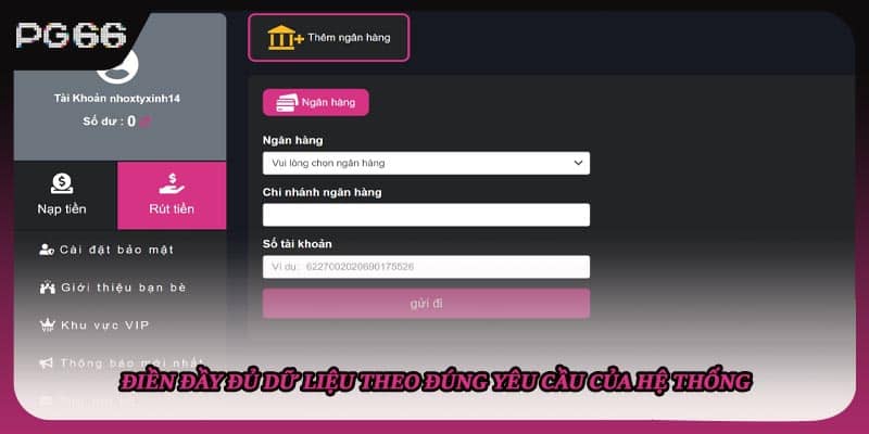 Điền đầy đủ dữ liệu theo đúng yêu cầu của hệ thống